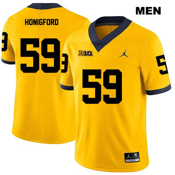 Men's NCAA Michigan Wolverines Joel Honigford #59 Yellow Jordan Brand Authentic Stitched Legend Football College Jersey GI25I81FW
